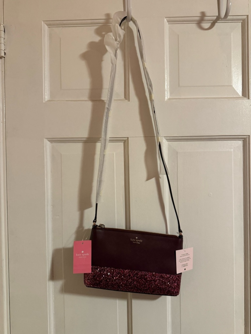 Brand New Kate Spade Burgundy Glitter Crossbody Bag